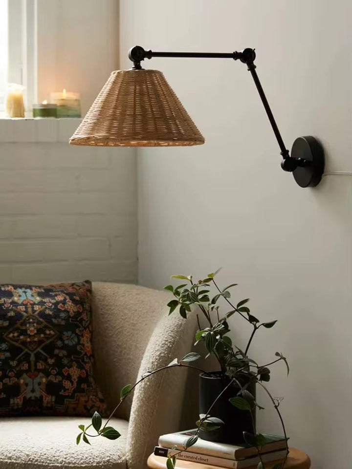 Adjustable Rattan Wall Sconce
