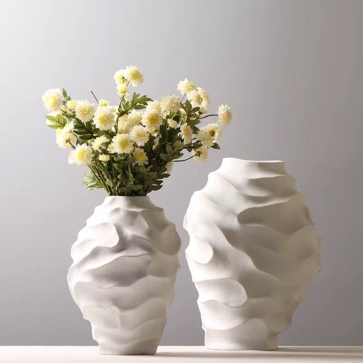 Textured White Ceramic Vase Set