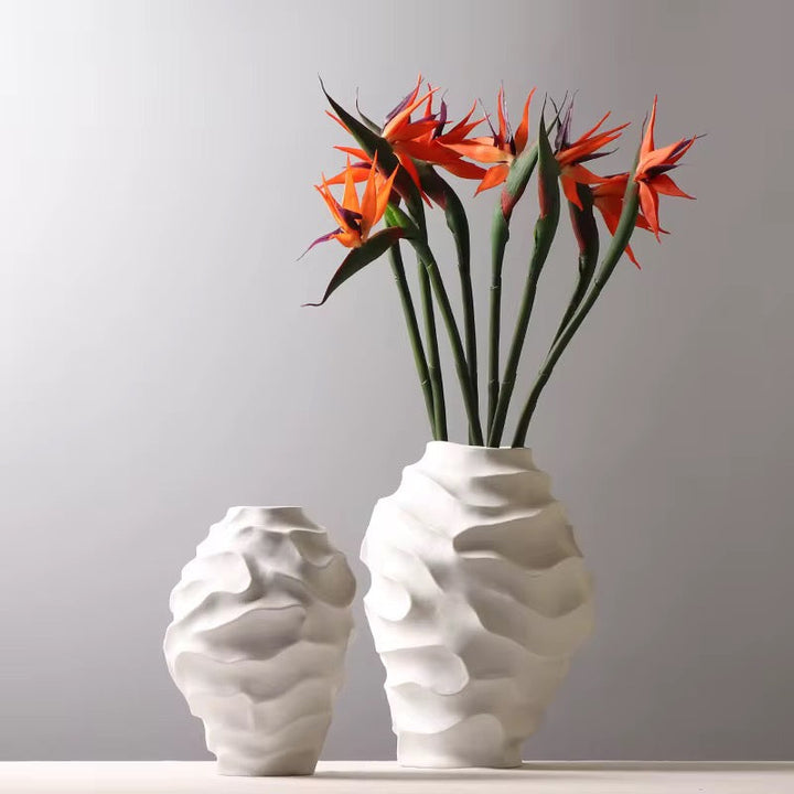 Textured White Ceramic Vase Set