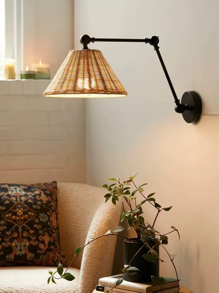 Adjustable Rattan Wall Sconce