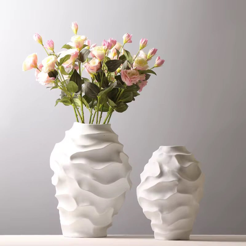 Textured White Ceramic Vase Set