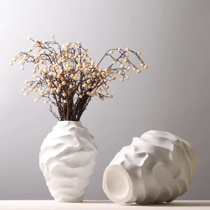 Textured White Ceramic Vase Set