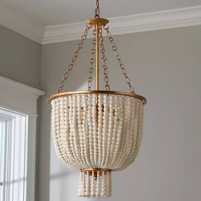 Elegant Gold and White Beaded Chandelier