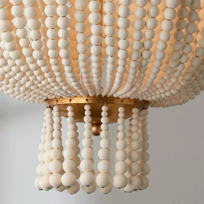 Elegant Gold and White Beaded Chandelier