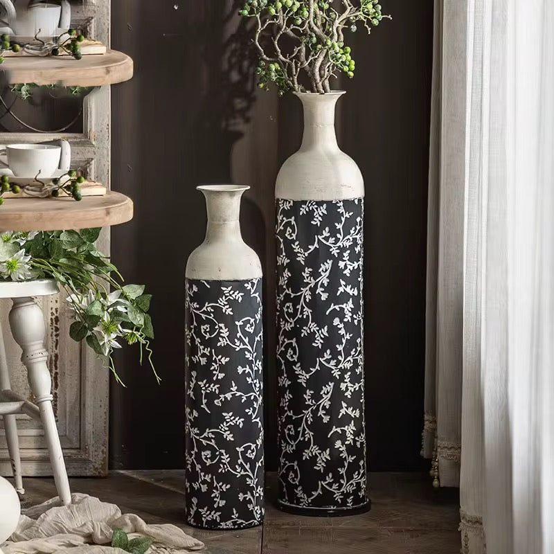 Black & White Botanical Metal Table & Floor Vase