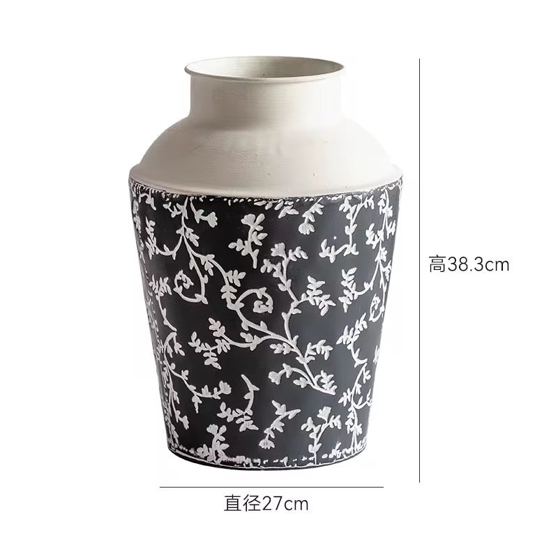 Black & White Botanical Metal Table & Floor Vase
