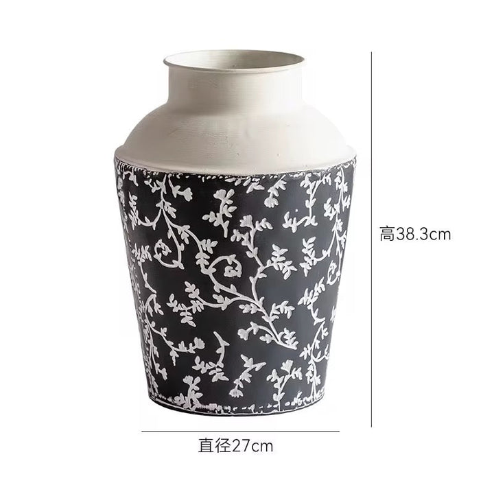 Black & White Botanical Metal Table & Floor Vase