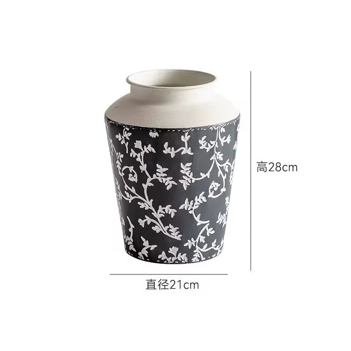 Black & White Botanical Metal Table & Floor Vase