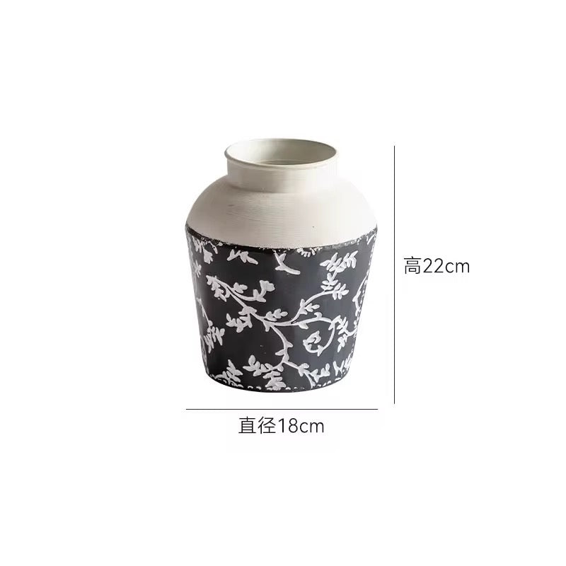 Black & White Botanical Metal Table & Floor Vase