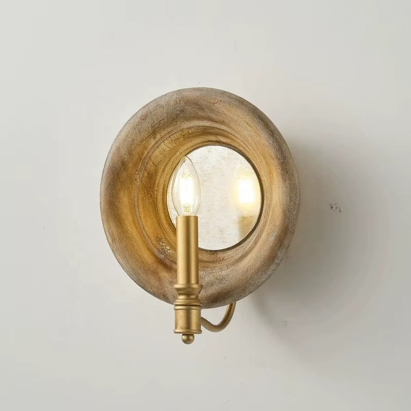 Vintage Gold Round Wall Sconce with Exposed Bulb