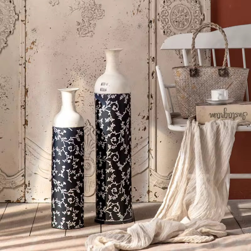 Black & White Botanical Metal Table & Floor Vase