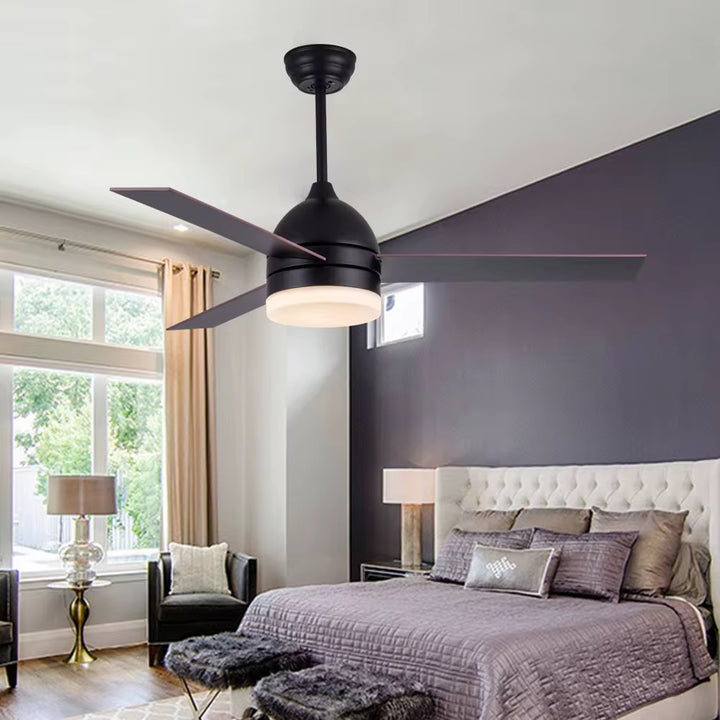 Modern Black Ceiling Fan with LED Light and Remote – 3-Speed Pollywood Blades