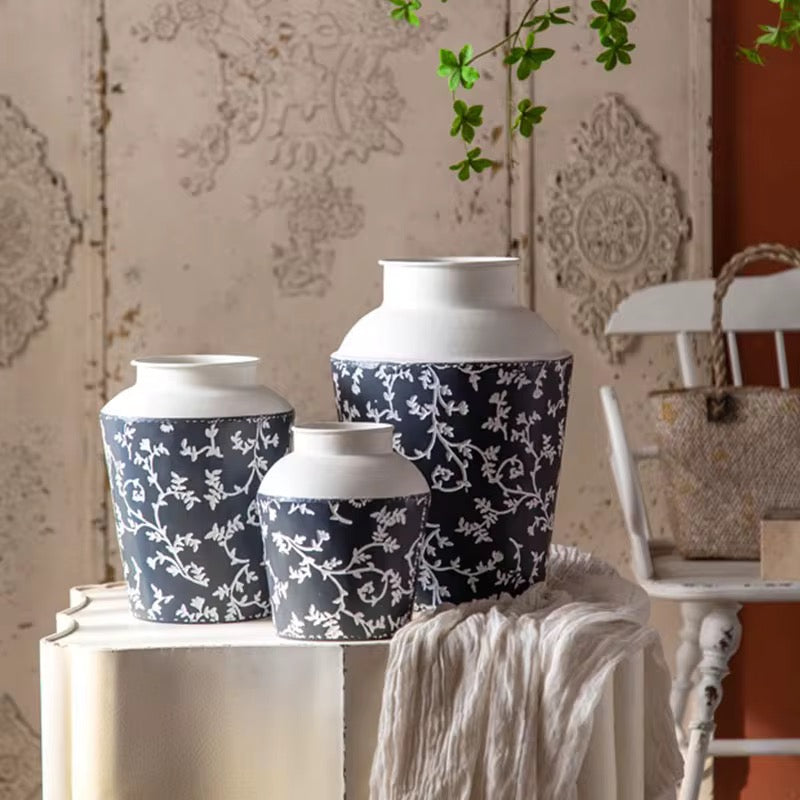 Black & White Botanical Metal Table & Floor Vase