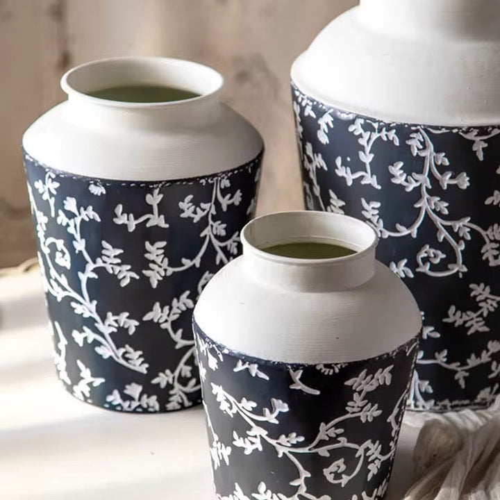 Black & White Botanical Metal Table & Floor Vase