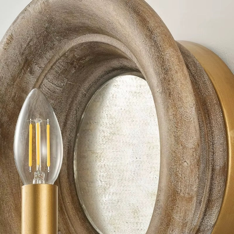 Vintage Gold Round Wall Sconce with Exposed Bulb