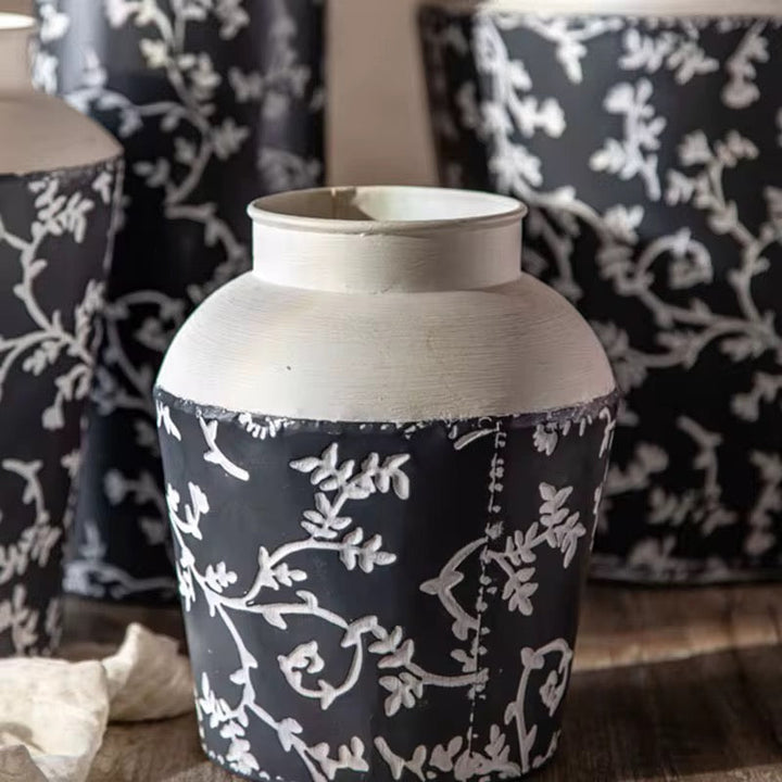 Black & White Botanical Metal Table & Floor Vase