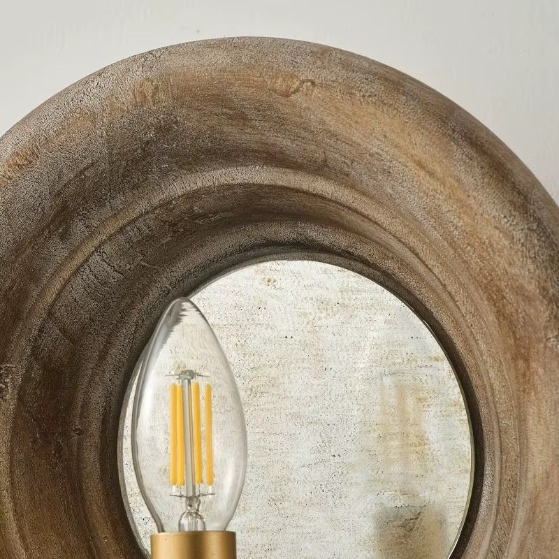 Vintage Gold Round Wall Sconce with Exposed Bulb