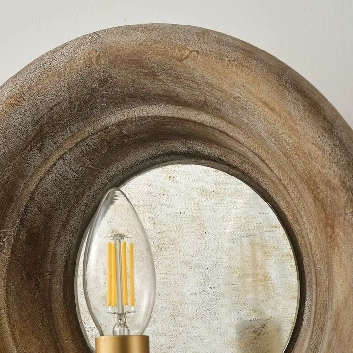 Vintage Gold Round Wall Sconce with Exposed Bulb