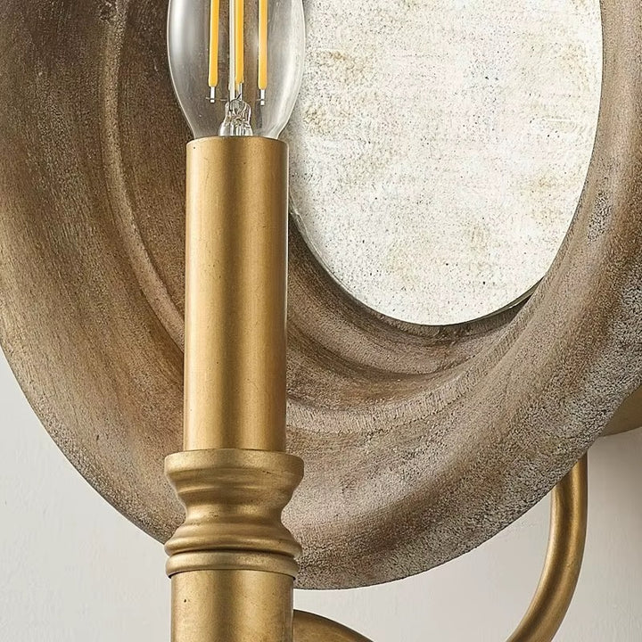 Vintage Gold Round Wall Sconce with Exposed Bulb