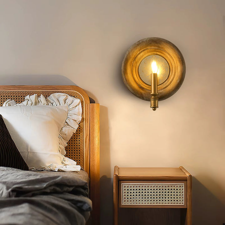 Vintage Gold Round Wall Sconce with Exposed Bulb