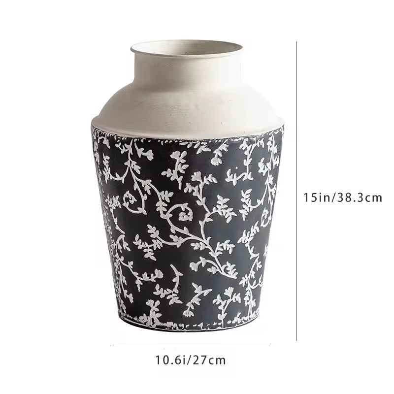Black & White Botanical Metal Table & Floor Vase