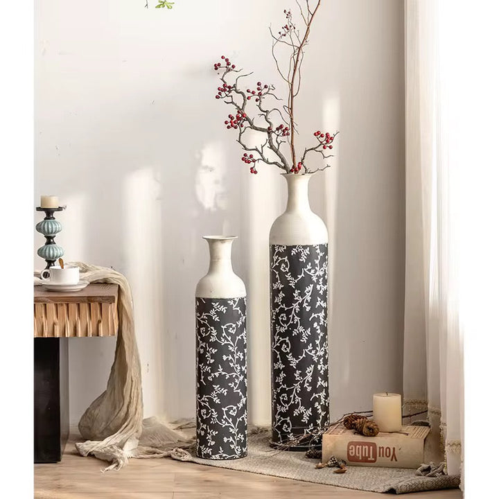 Black & White Botanical Metal Table & Floor Vase