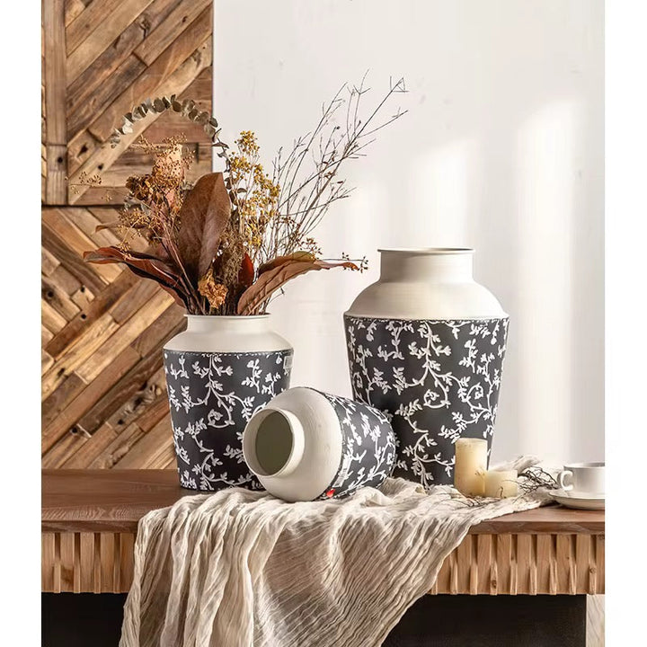 Black & White Botanical Metal Table & Floor Vase