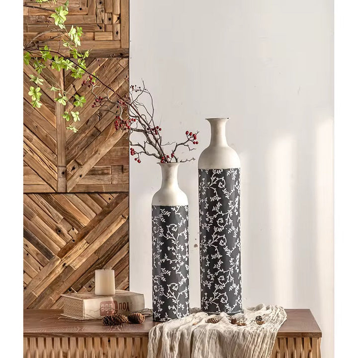 Black & White Botanical Metal Table & Floor Vase
