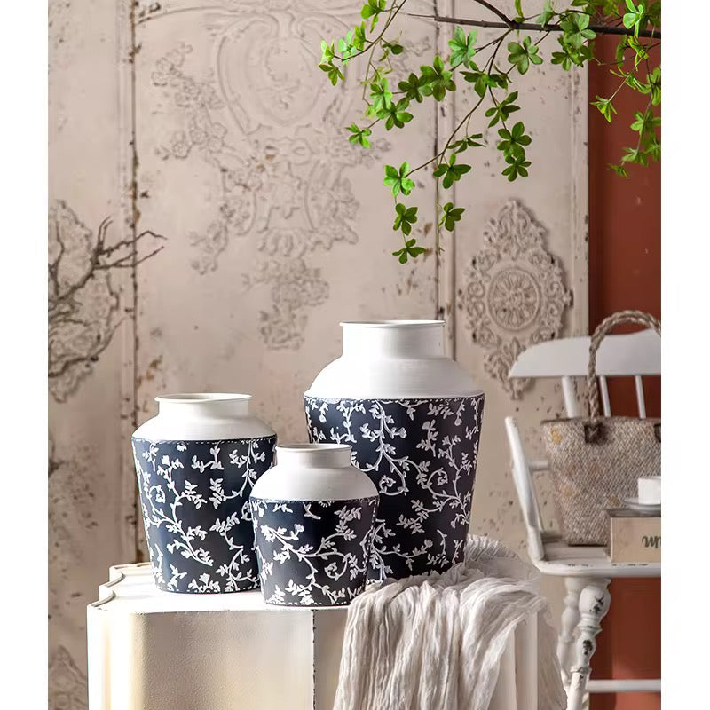 Black & White Botanical Metal Table & Floor Vase