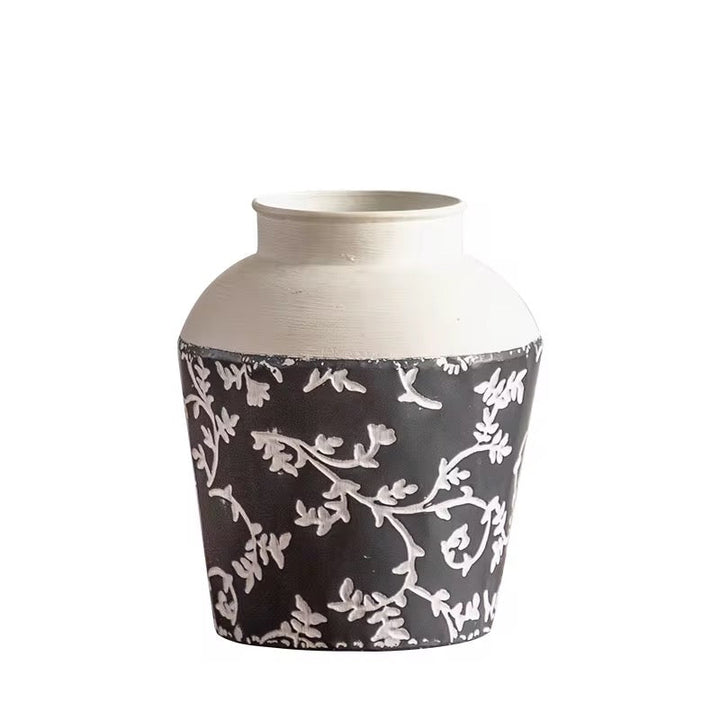Black & White Botanical Metal Table & Floor Vase