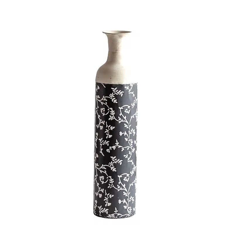Black & White Botanical Metal Table & Floor Vase