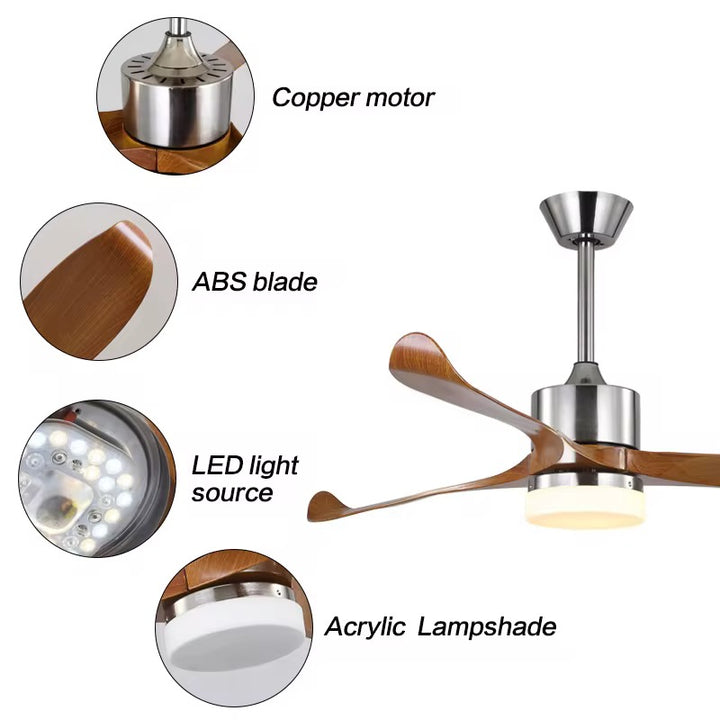 Modern Ceiling Fan with Wooden Blades and Integrated LED Light