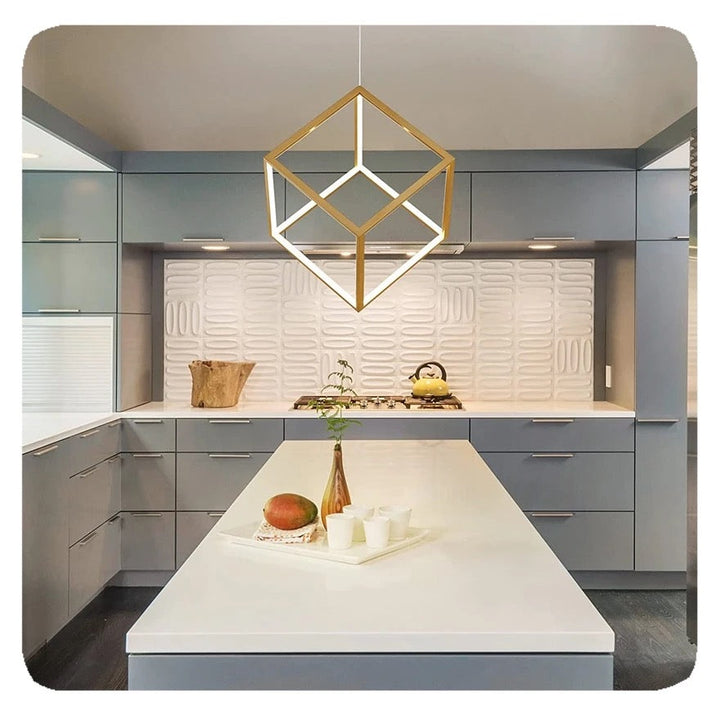 Modern Geometric Pendant Light with Gold Cube Design