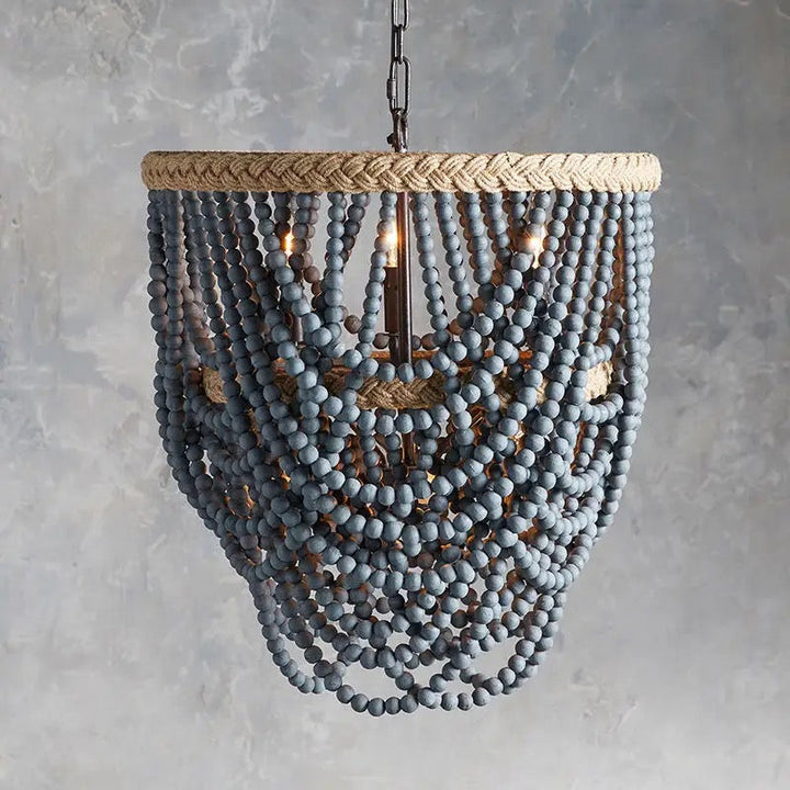 Rustic Beaded Chandelier with Blue Finish