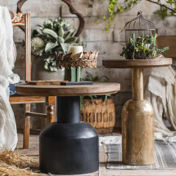 Industrial Pedestal Side Tables Set