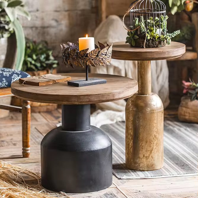 Industrial Pedestal Side Tables Set
