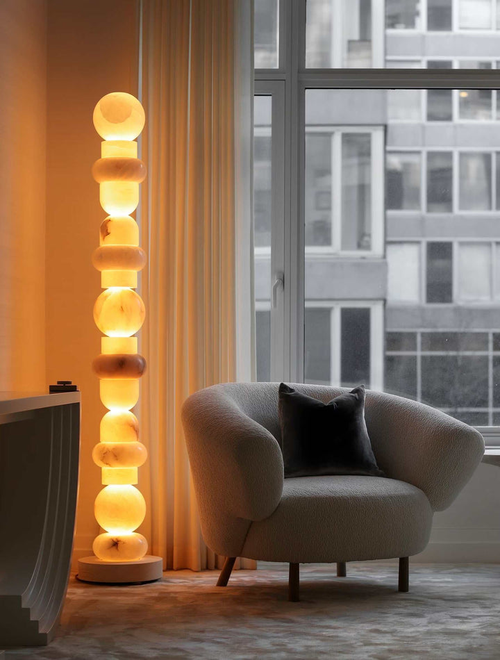 Totem Glow - Marble Sphere Column Floor Lamp