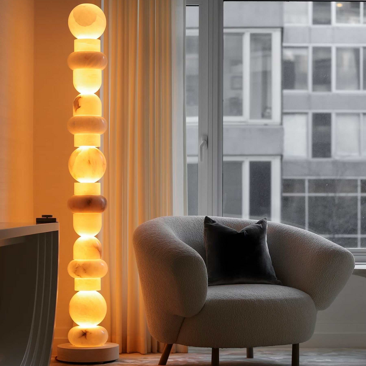 Totem Glow - Marble Sphere Column Floor Lamp