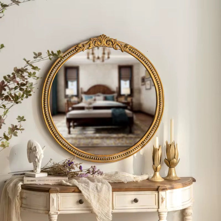 Gold Ornate Round Wall Mirror