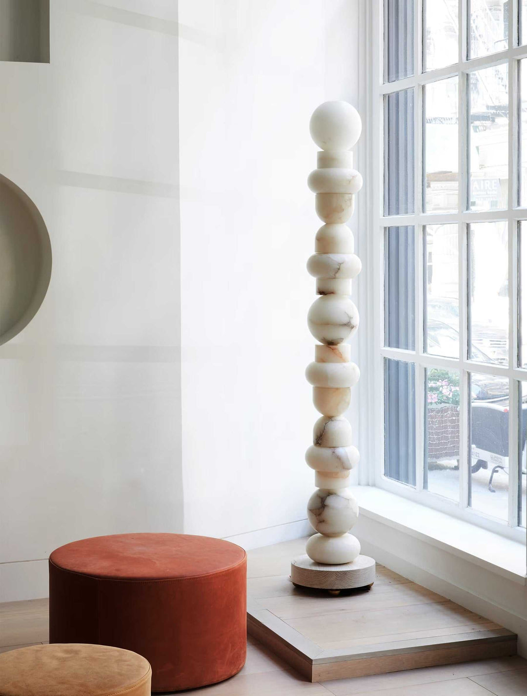 Totem Glow - Marble Sphere Column Floor Lamp