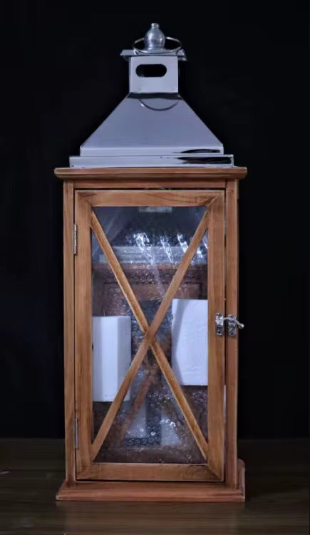 Modern Wood & Chrome Lantern Set (3-Piece)