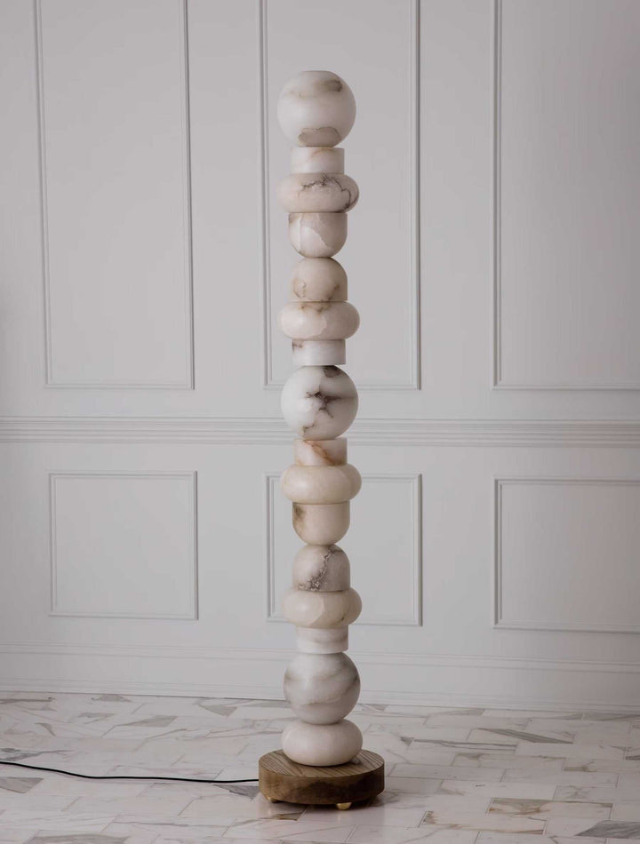 Totem Glow - Marble Sphere Column Floor Lamp