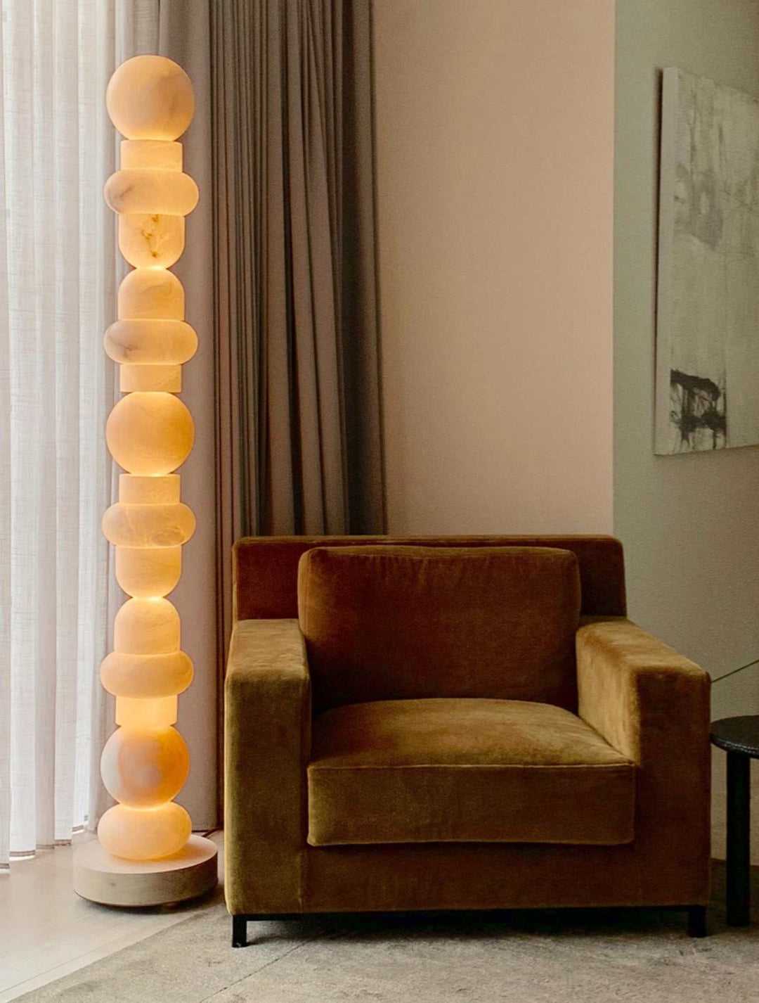 Totem Glow - Marble Sphere Column Floor Lamp