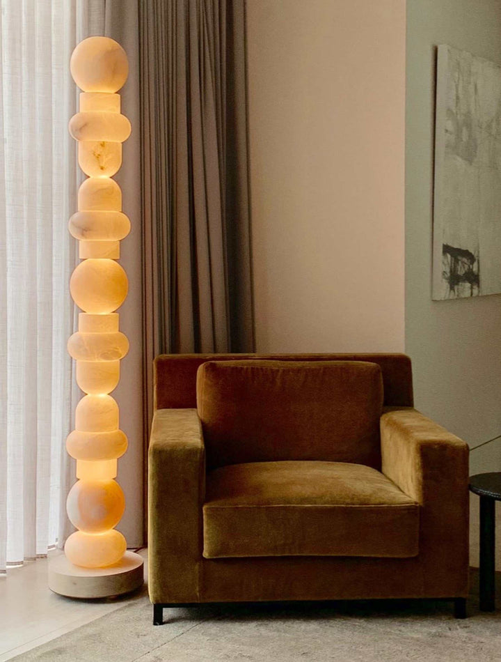 Totem Glow - Marble Sphere Column Floor Lamp