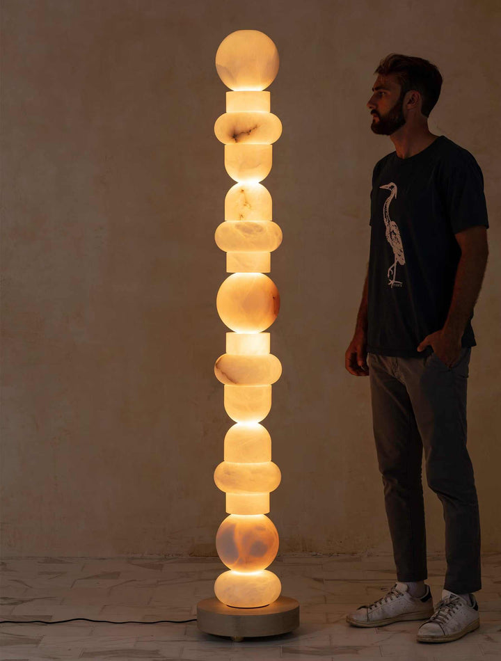 Totem Glow - Marble Sphere Column Floor Lamp