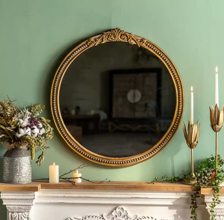 Gold Ornate Round Wall Mirror