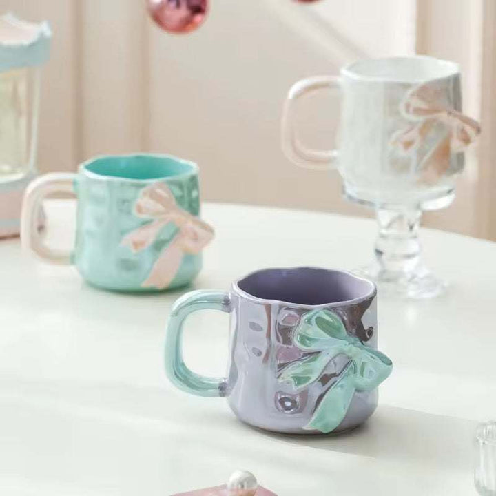 Pastel Bow Ceramic Mugs set of 2