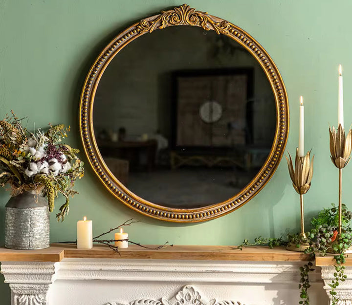 Gold Ornate Round Wall Mirror