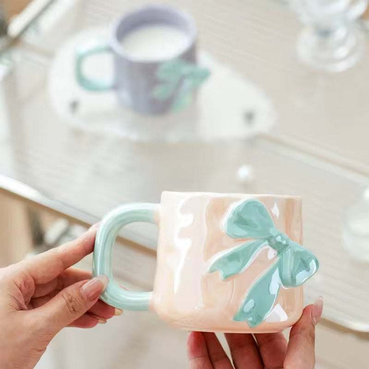 Pastel Bow Ceramic Mugs set of 2