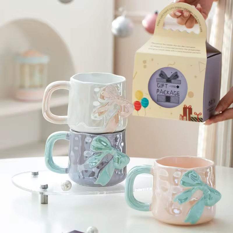 Pastel Bow Ceramic Mugs set of 2